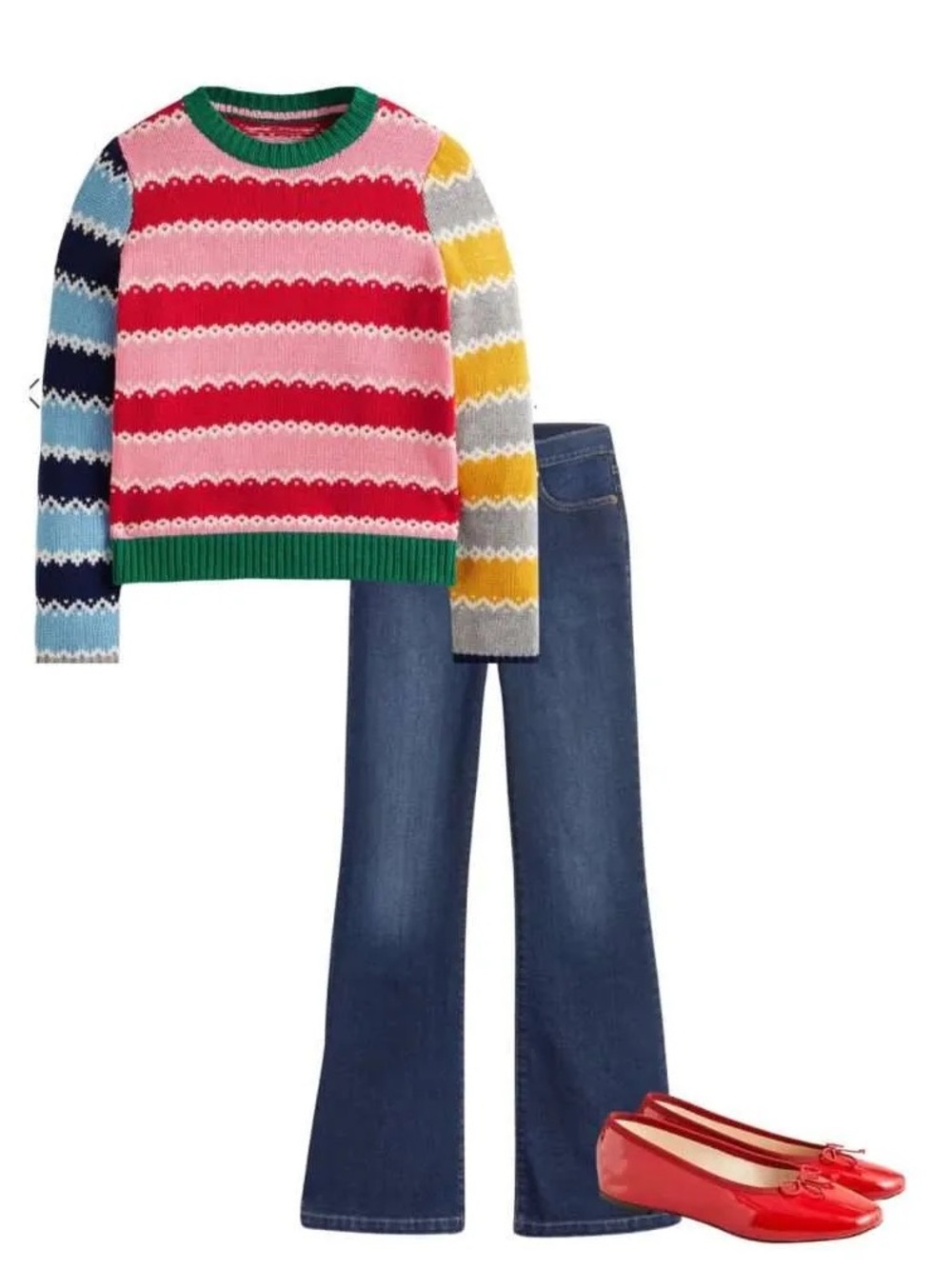 Boden Clara Fair Isle Stripe Knit Sweater in Colorful Blue Red Pink Green - Picture 3 of 7